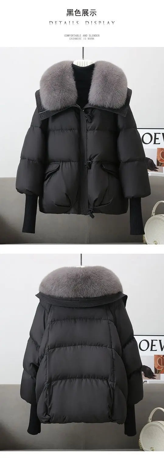 2026 Autumn/Winter New Down Jacket Women's Korean Loose Short Coat Female big fur collar Cotton Jacket Women Snow Parka Coats