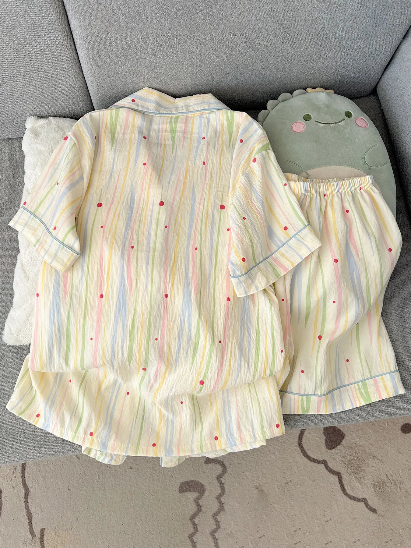 Summer 2026 New Short-Sleeved Shorts Pajamas Women's Cartoon Cute Girl Cardigan Set Ladies Sleepwear Breathable Homewear