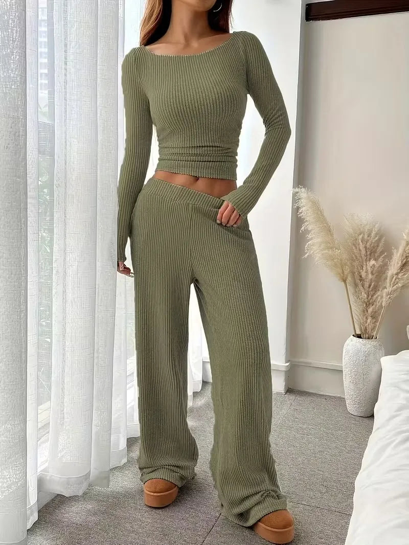 Casual Workout Two Piece Sets Woman Outfits Crop Long Sleeves Tops Long Pants Tracksuit Suit Summer And Fall 2026 New Lounge Set