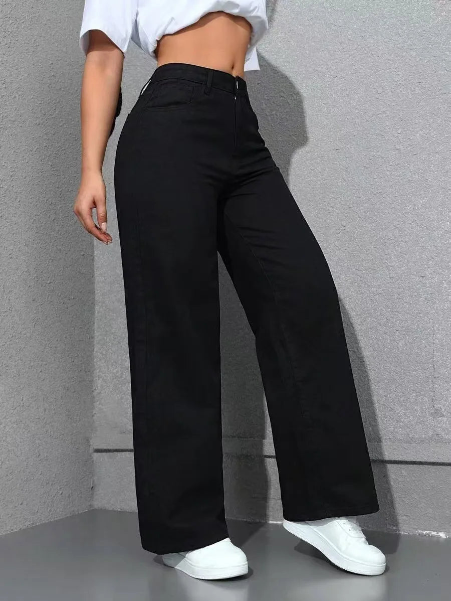 2026 New American Fashion Women's Loose Casual Wide Leg Straight Denim Jeans Baggy Streetwear Pants All Season Trousers