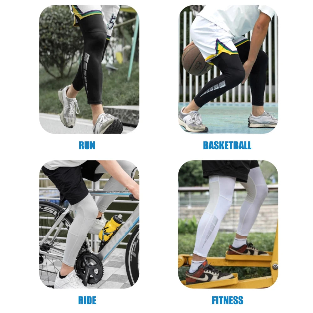 1 Pair Compression Leg Sleeves – Full Length Long Knee UV Protection Sleeves for Outdoor Sports – Cycling, Football, Basketball