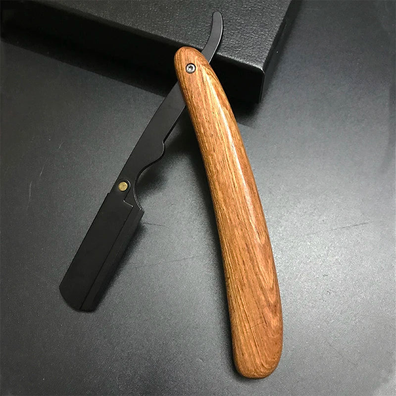 wooden trimmer manual shaver professional straight edge stainless steel sharp barber razor folding shaving blade shave beard cut