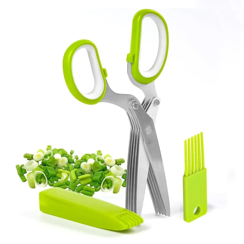 Herb Scissors Stainless Steel 5 Blade Kitchen Shears Household Vegetable Cutter with Cover Multifunctional Kitchen Gadgets