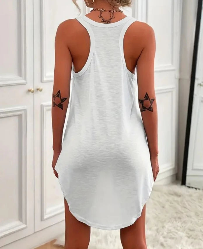 Womens Dresses 2024 Summer Fashion U-Neck Sleeveless Casual Plain Daily Mini Straight Vest Dress Woman Clothing