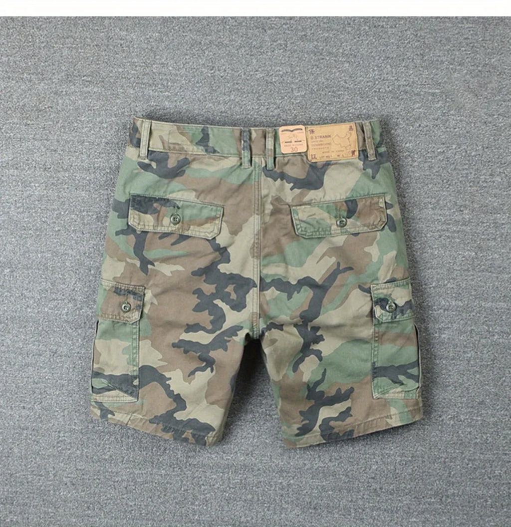 Camouflage Tooling Shorts Men's Pure Cotton Short Pants Trendy Brand Loose Straight Washed Trendy Men's Casual Cargo Short Pants
