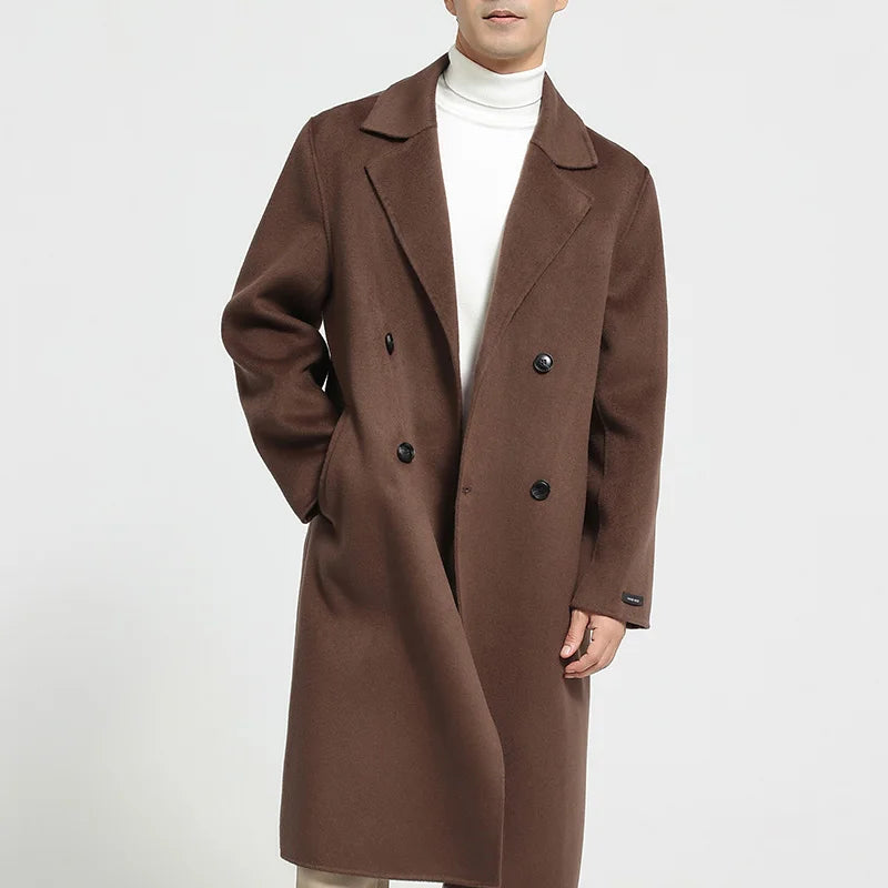 Men's 100% Cashmere Thick Double-Sided Extended Coat, Classic and Versatile Fashion for Business and Leisure