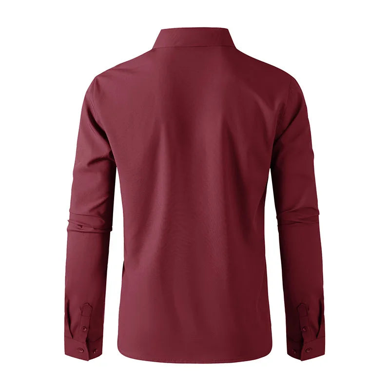 Men's Business Casual Long Sleeve Shirt Solid Color Wrinkle Resistant Comfortable All-Season Versatile Solid Color Top