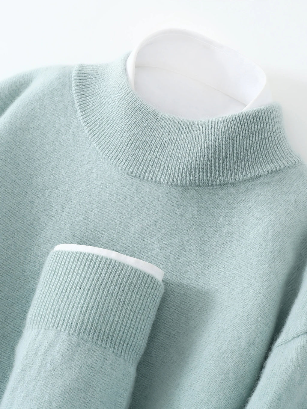 Autumn/Winter Men's 100% Pure Cashmere Pullover Business Casual Solid Knitted Sweater Loose Half High Neck Tops Thick Jumper