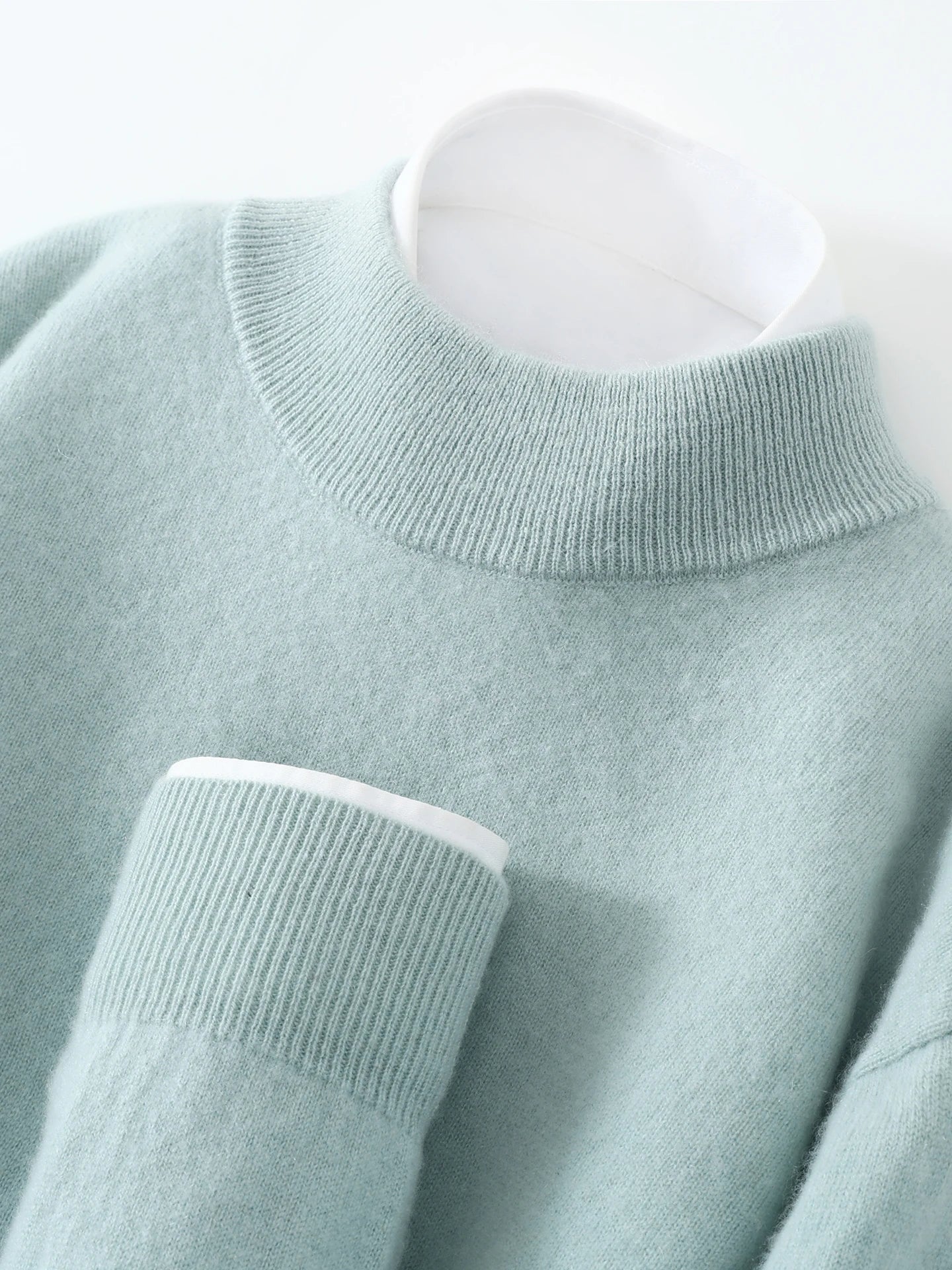 Autumn/Winter Men's 100% Pure Cashmere Pullover Business Casual Solid Knitted Sweater Loose Half High Neck Tops Thick Jumper