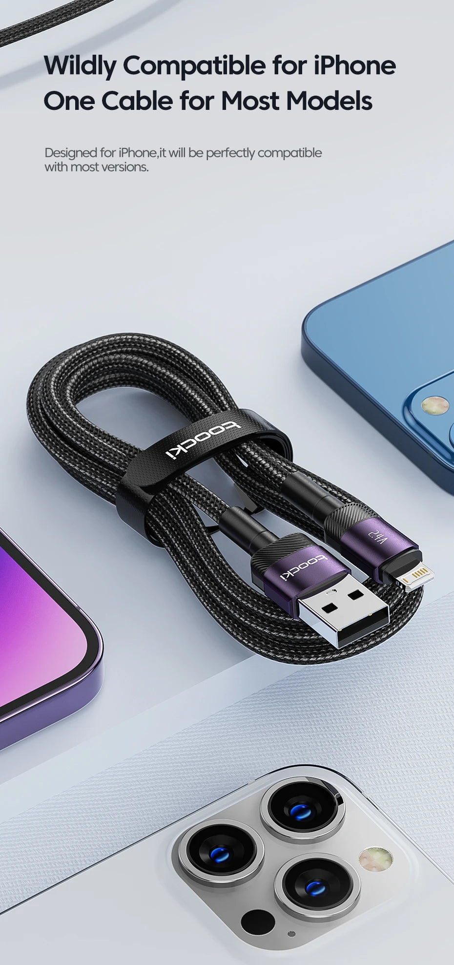 Toocki USB Cable For iPhone 14 13 12 Pro Max X XS XR 8 7 Plus iPad Fast Charging Charger USB To iP Cable For iPhone Data Cord