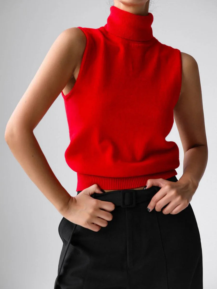 White Turtleneck Knitted Sleeveless Sweater For Women Elegant Knit Warm Tank Tops Sweaters Autumn Clothing Brown Blue Gray Red
