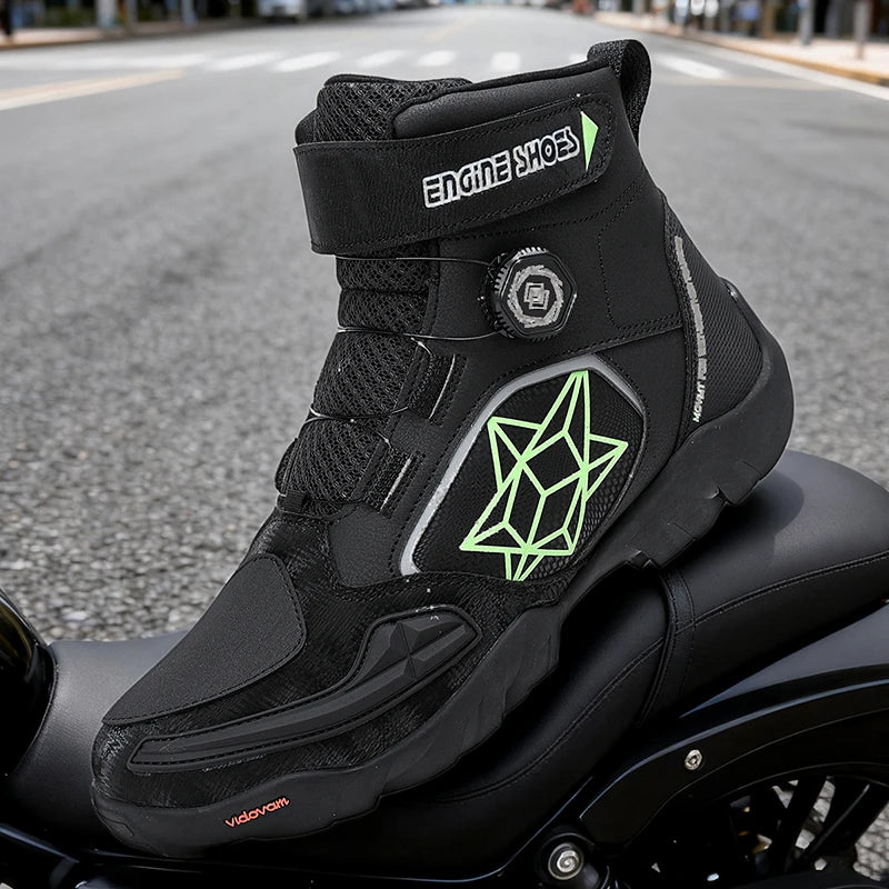 Motorcycle Riding Shoes Men's Breathable Leather Boots Casual Comfortable Slip-On Ankle Boots for Urban Cycling