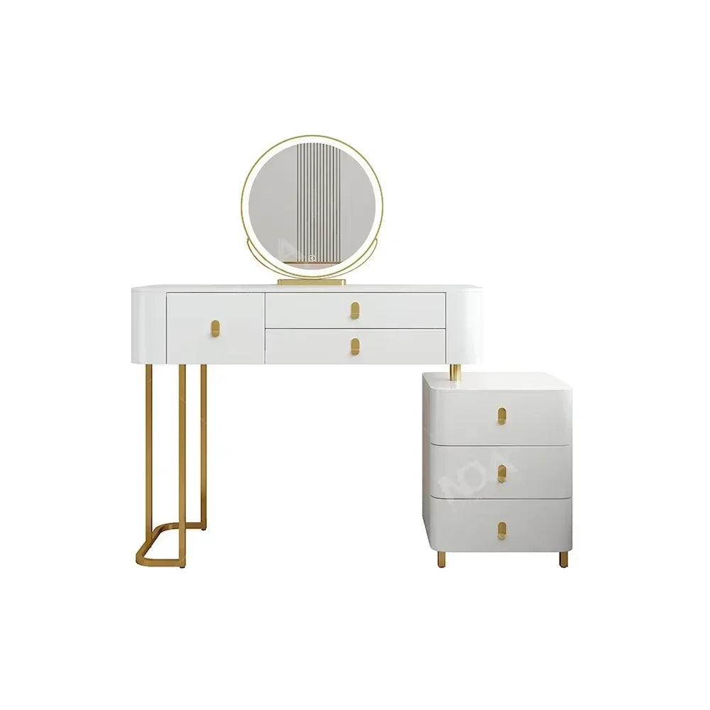 #Modern White Makeup Vanities Table Set With Smart Mirror Slate Top Modern Dressing Desk Wooden Bedroom Furniture