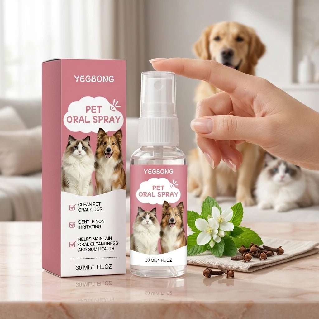 Pet Oral Care Spray Eliminating Bad Breath Cleaning Food Residue Support Long-Term Gum Health No-Brush Daily Pet Oral Deodorizer