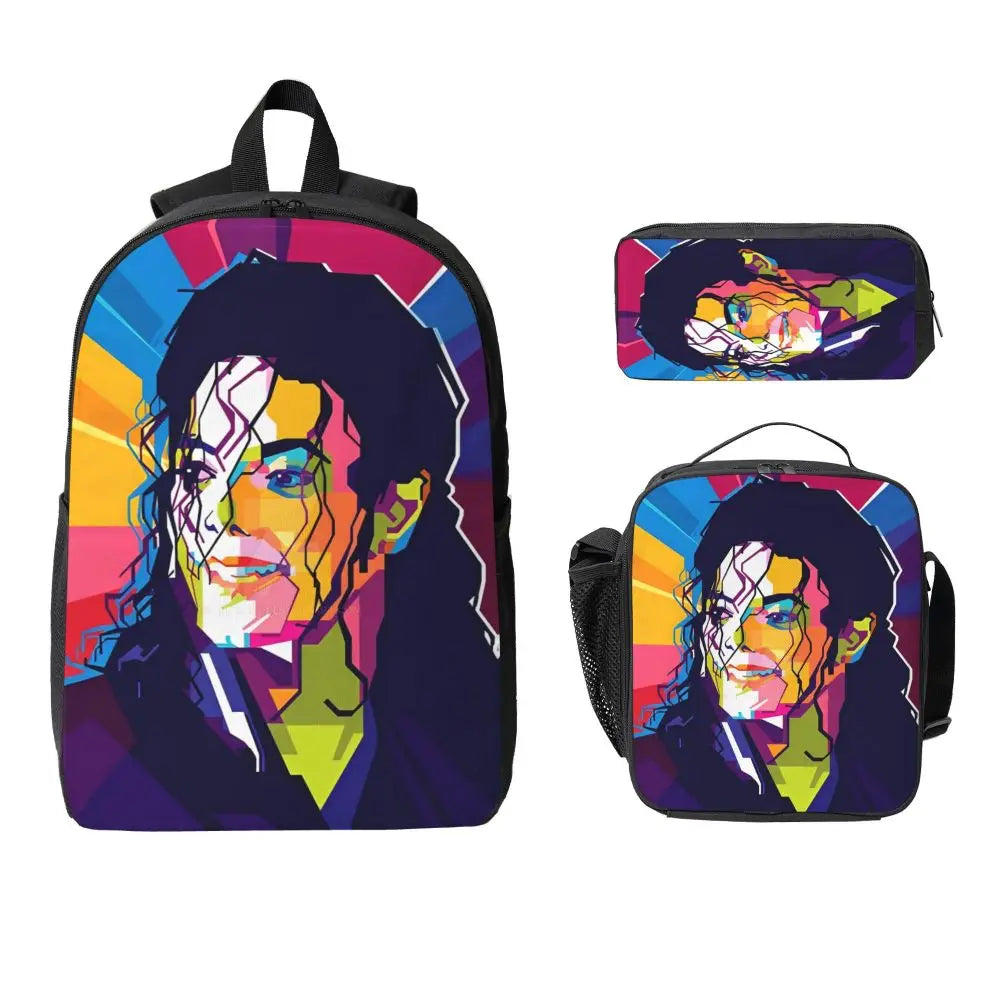 MJ 3pecs/set Backpack for Student High School Daypack Lunch bag Pencil Case