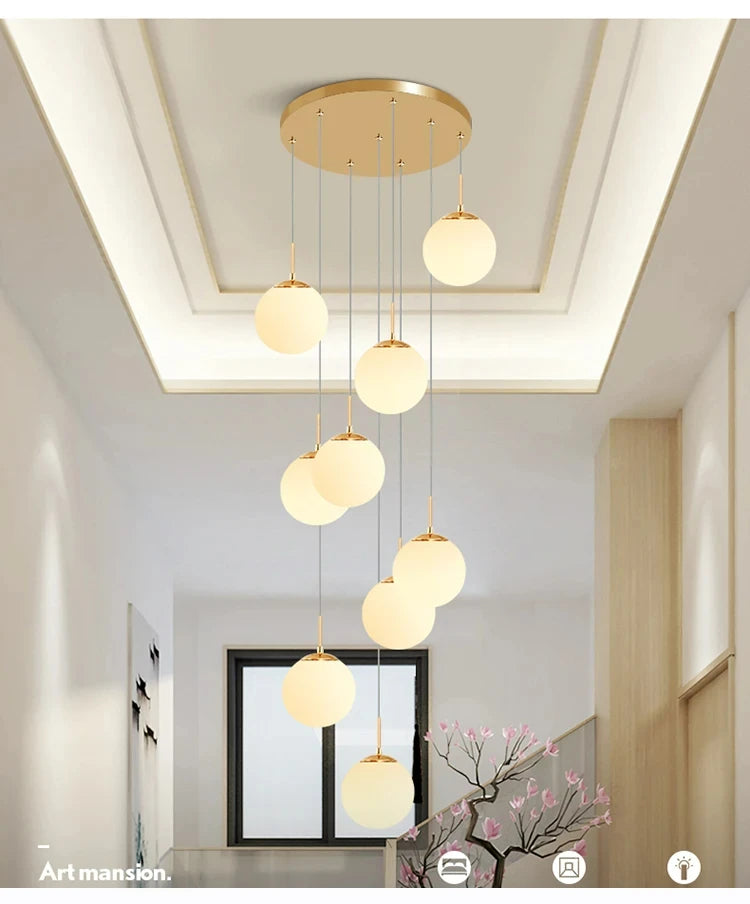 Stairs 2026 Modern Nordic LED Glass Chandelier Loft Duplex Living Room Lamp Hotel Lobby Long Chandelier Home Decorative Lighting