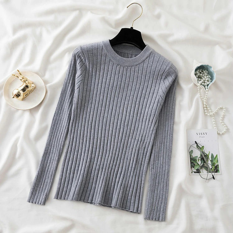 Women Pullovers Sweaters Knit Soft Jumper tops New Autumn Winter Tops O-Neck Ribbed Long Sleeve Korean Slim-fit Female Sweater