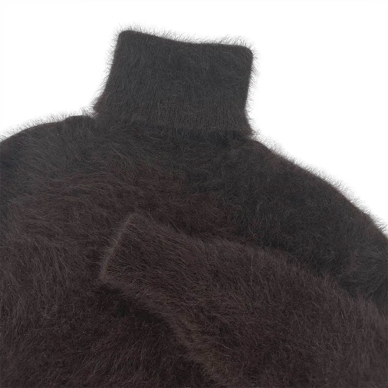 BAHTLEE-Women's Angora Jumper, Turtleneck Pullovers, Knitting Sweater, Long Sleeve, Keep Warm, White, Winter