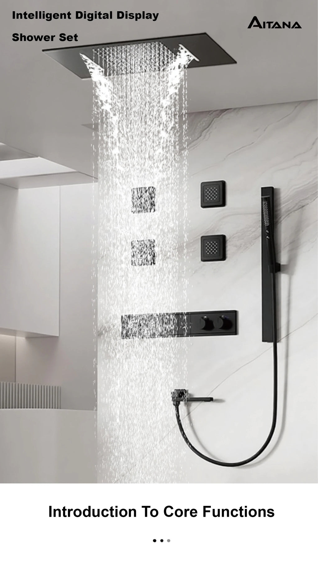 Luxury Bathroom Ceiling Embedded Rain Shower Head LED Digital Display Thermostatic Mixer Hot Cold Water Rainfall Shower System