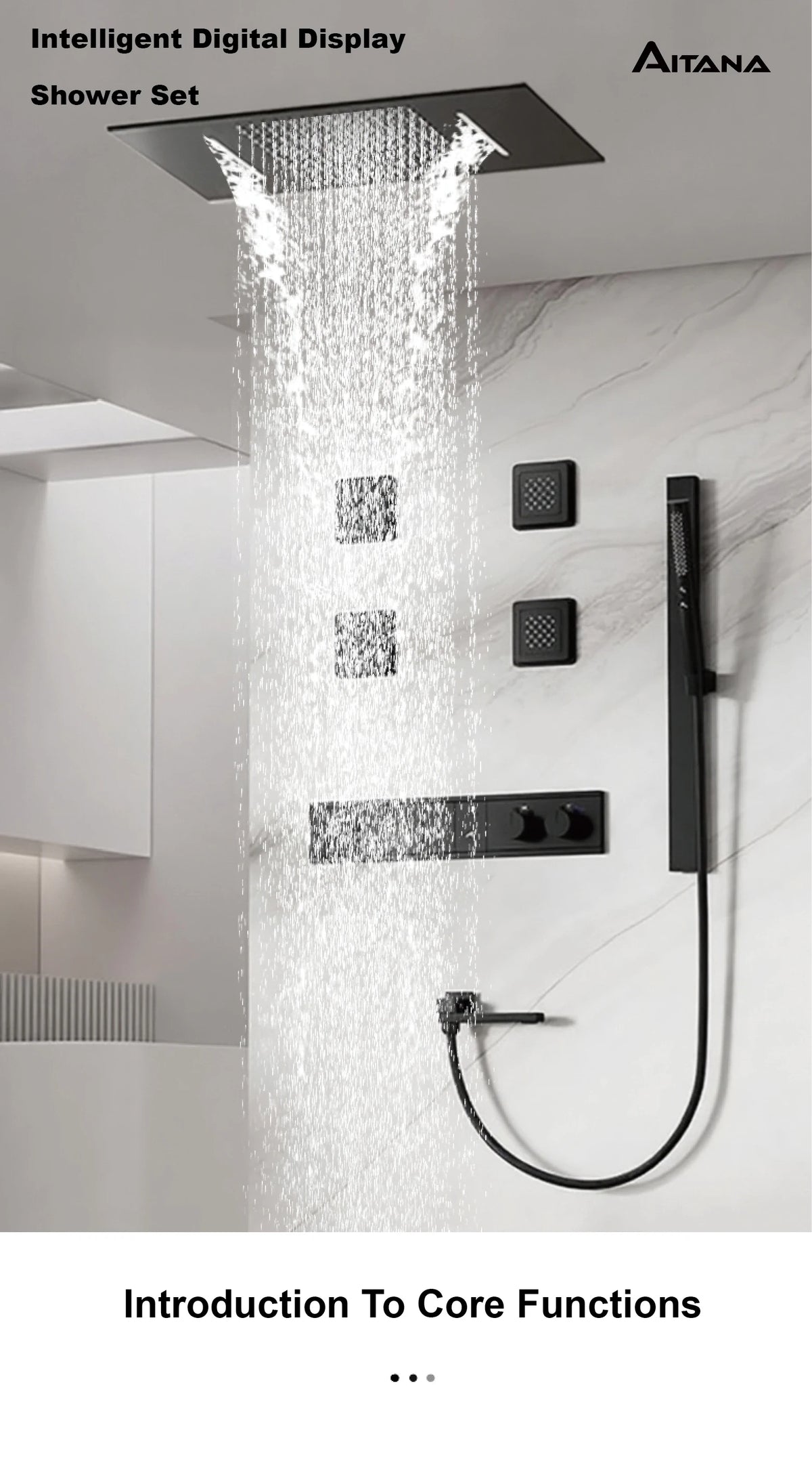Luxury Bathroom Ceiling Embedded Rain Shower Head LED Digital Display Thermostatic Mixer Hot Cold Water Rainfall Shower System