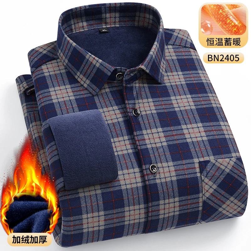 Men's Warm Long-Sleeved Shirt with Double-Sided Fleece, Winter Casual, Cold-Resistant, Street Fashion, Comfortable and Versatile