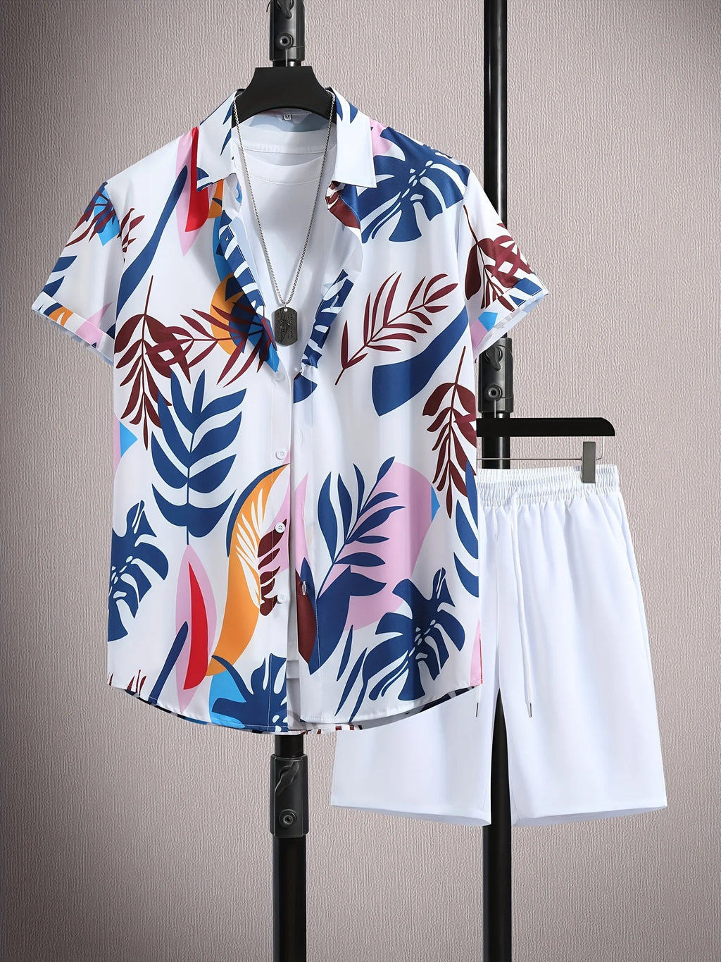 Hawaiian Shirt 3D Coconut Tree Print Short-Sleeve Shirt + Shorts Two-Piece Set Casual Beach Vacation Outfit Men's Clothing
