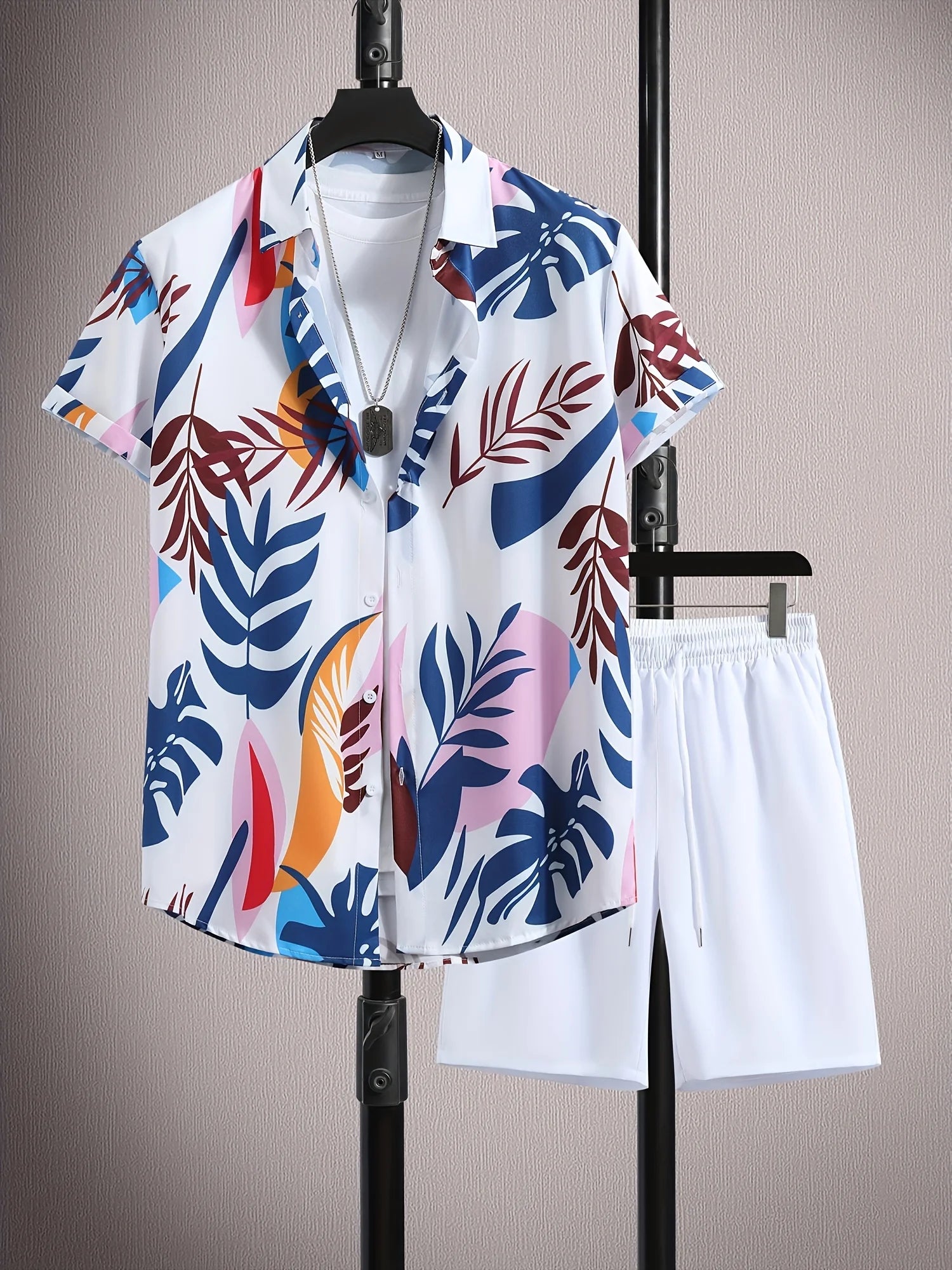 Hawaiian Shirt 3D Coconut Tree Print Short-Sleeve Shirt + Shorts Two-Piece Set Casual Beach Vacation Outfit Men's Clothing