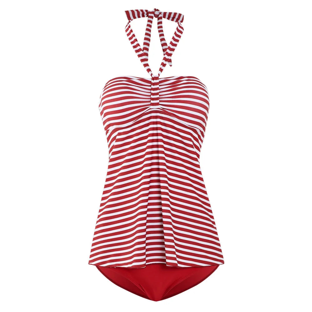 Women's Bathing Suit Two Pieces Halter Striped Print Tankini Set Summer Sexy Beach Wear High Waisted Swimwear Women Swimsuit XXL