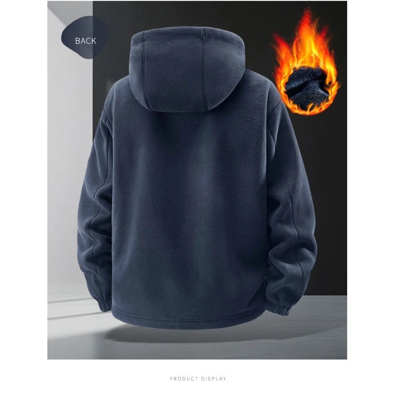 CHUJIE Men's autumn and winter fleece fashion graphenewarm hooded jacket outdoor hiking sports with thick fleece cardigan jacket