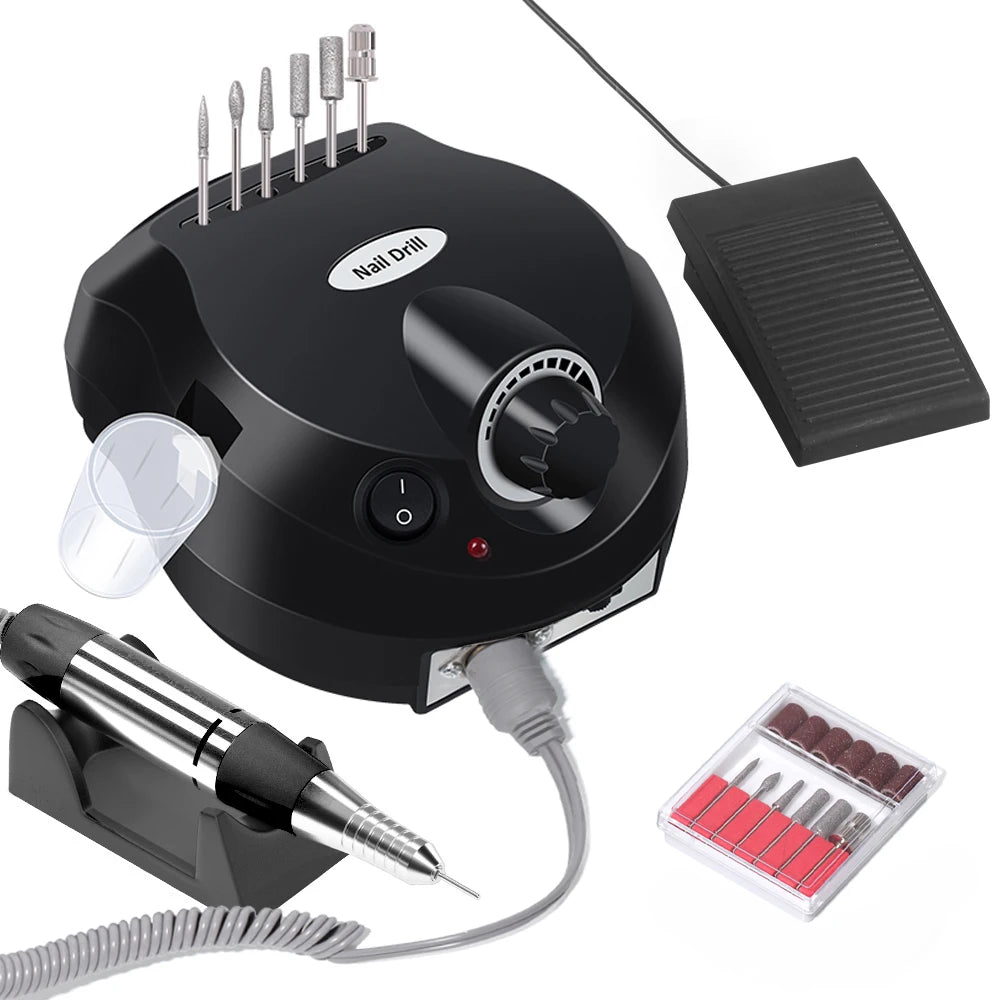 YIKOOLIN 35000RPM Electric Nail Drill Machine Manicure Pedicure Professional Nail Lathe Low Noise Cutters Nail File Kit