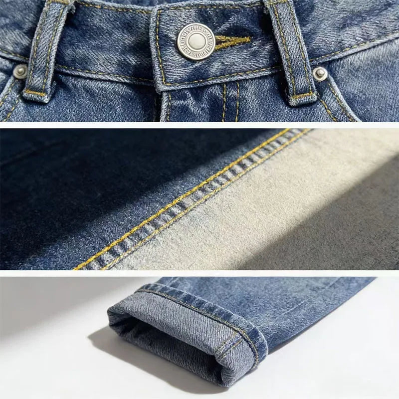 Y2K American Retro Jeans 2026 Light Washed Ripped Denim Pants High Waist Baggy Straight Leg Autumn Trend