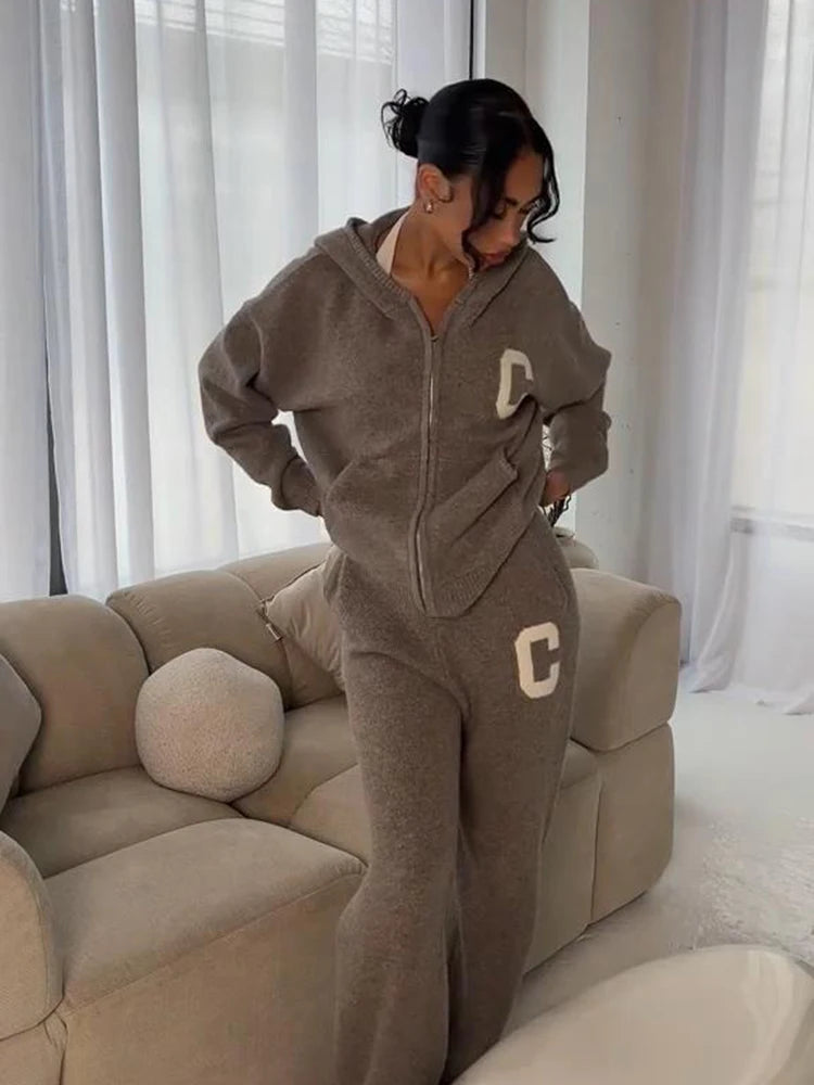 Jacket Tracksuit Two‑piece Set Knit Jacket Clothes Hooded Knit Woman Tracksuit Hooded Knit Coat Pants Trousers Women Clothes