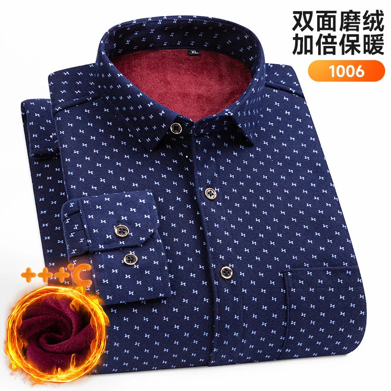 Men's Long-Sleeved Shirt Thickened Warm 7XL8XL Plus Size Autumn/Winter Casual No-Ironing Comfortable Double-Sided Fleece Top