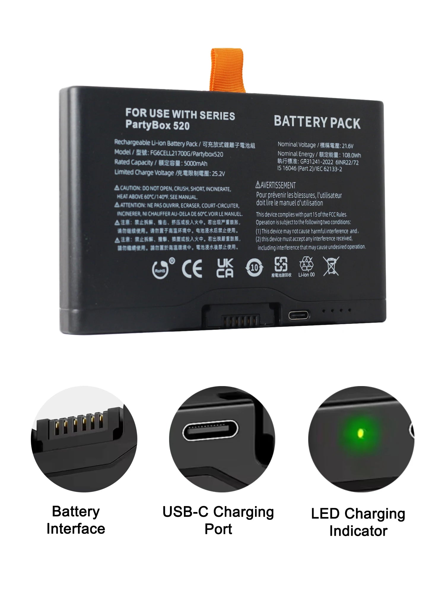 21.6V 5000mAh FG6CELL21700G Replacement Battery For JBL Partybox520 Partybox720 Boombox4 Bluetooth Speaker AI Sound Boost