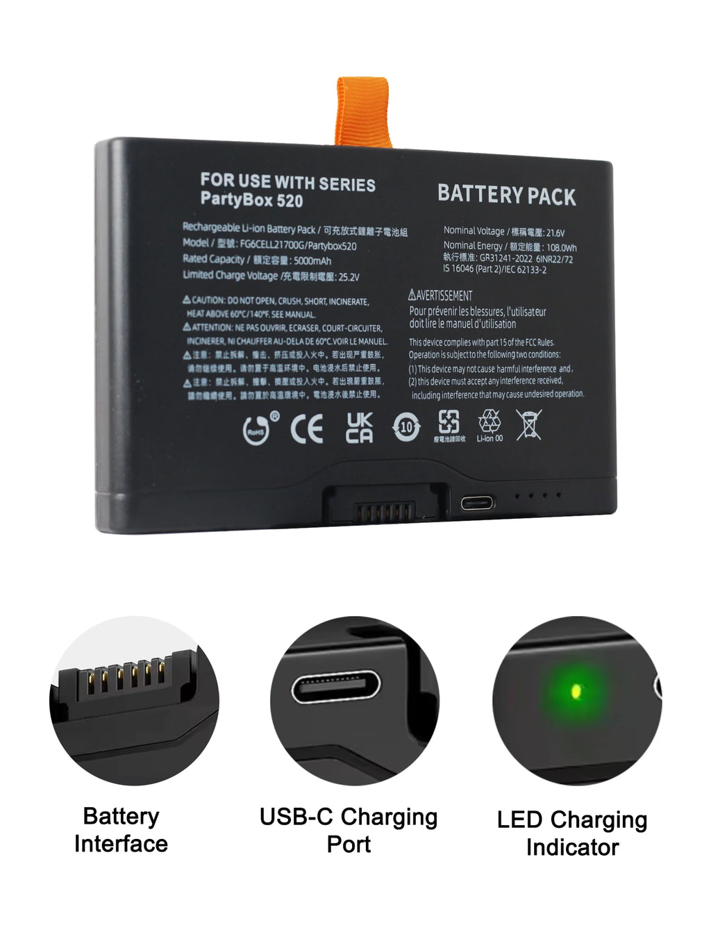 21.6V 5000mAh FG6CELL21700G Replacement Battery For JBL Partybox520 Partybox720 Boombox4 Bluetooth Speaker AI Sound Boost