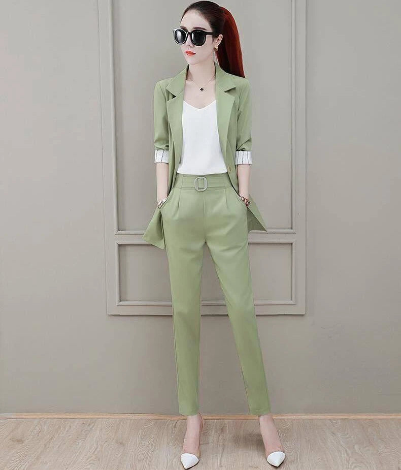 Two Piece Set Pants for Women Professional Trouser Suit Blazer and Womens 2 Pant Sets Top Outfit Wear To Work Office Pink Classy