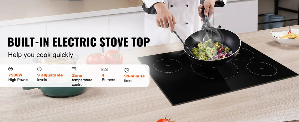 SucceBuy 4 Burners 30'' Electric Cooktop Induction Stove Top Built-in Magnetic Cooktop with 9 Heating Level Touch Screen Burner