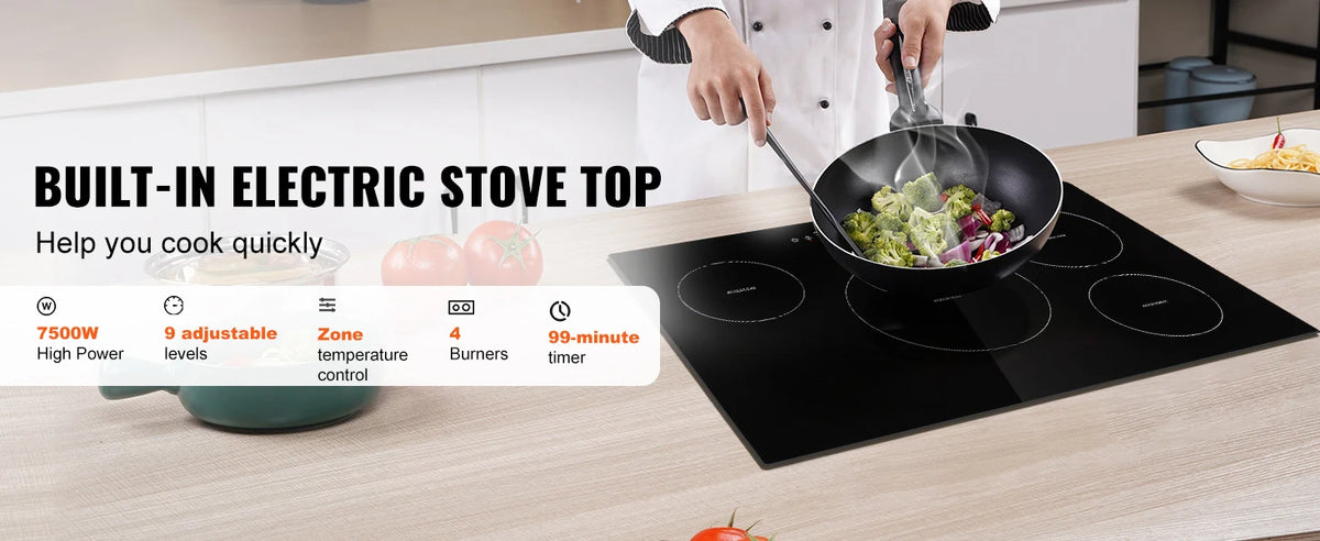 SucceBuy 4 Burners 30'' Electric Cooktop Induction Stove Top Built-in Magnetic Cooktop with 9 Heating Level Touch Screen Burner