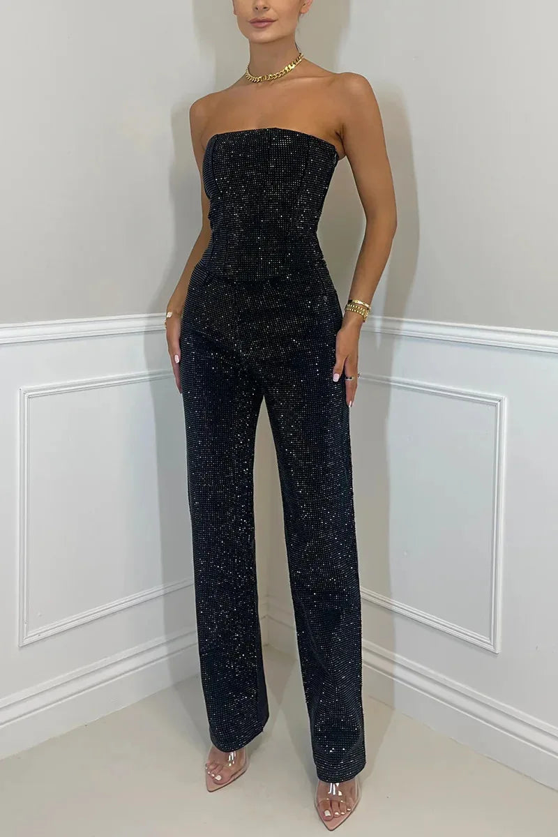 Denim Pant Set Women Two Piece Sets Sexy Strapless Sleeveless Tops Long Pants High Waist Y2k Streetwear Elegant Work 2026