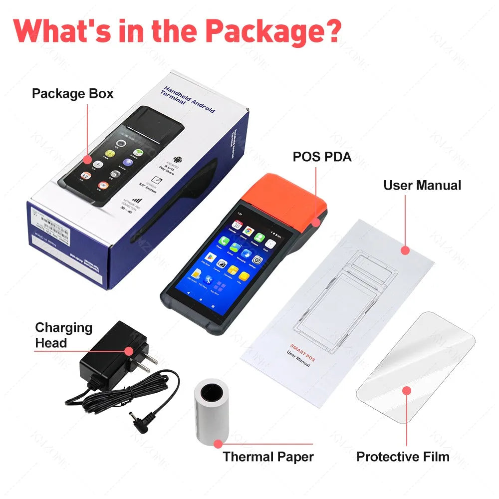 New 4G Android 13 POS PDA Terminal 1D 2D Barcode Scanner Reader Built-in Thermal Receipt Bill Printer Handheld Wifi NFC Loyverse