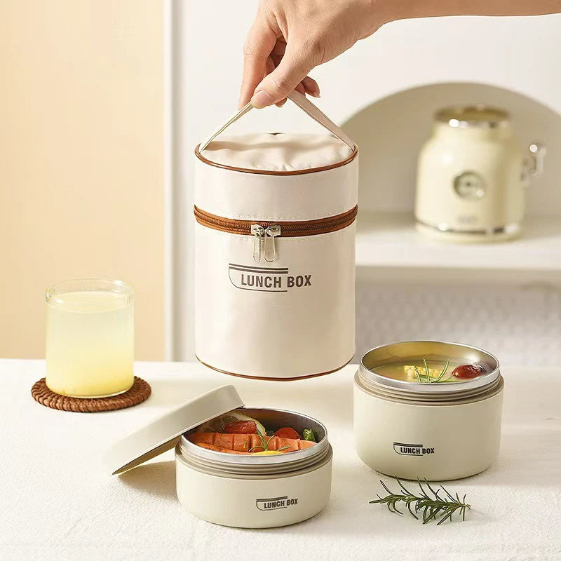 Stackable Insulated Lunch Box Set 3 Separate Microwave Bento Box Sealed Leak Proof Soup Bowl Office Food Container for Adult Kid