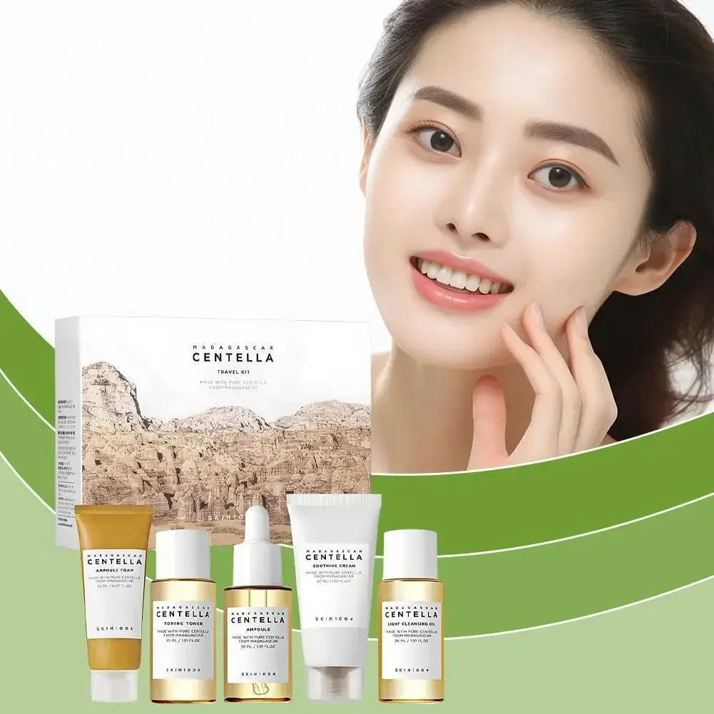 SKIN1004 Madagascar Centella Asiatica Skin Care Set 5pcs Facial Cleansing Oil Foam Ampoule Toner Cream Soothing Whitening Kit