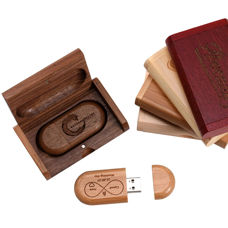 Wedding Gift USB 3.0 Stick 64GB Custom Logo Wooden Box Flash Drives 32GB Pendrive Free Sample U Disk 16GB 8GB 4GB Memory Stick