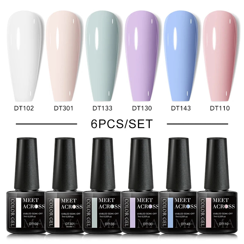 MEET ACROSS 6/8Pcs Set Glitter Gel Nail Polish Autumn Winter Nail Art Varnishes Semi Permanent Soak Off UV Gel Kit Nails Lacquer