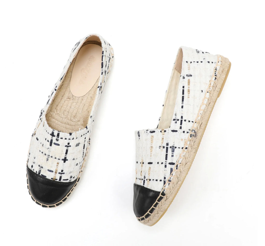White espadrilles for women flat closed toe shoes
