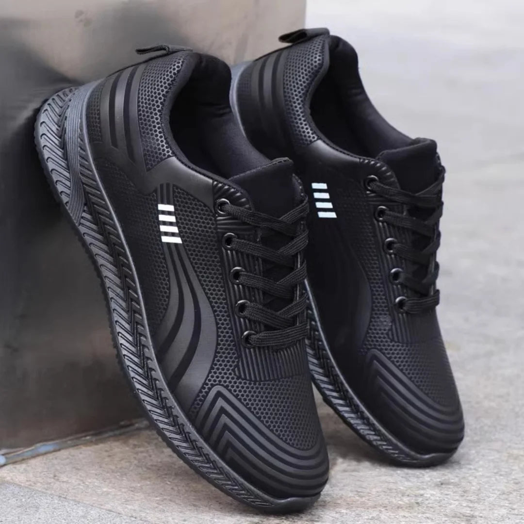 Waterproof Men's Sneakers Casual Running Shoes Soft Bottom Black Leather Sports Shoes
