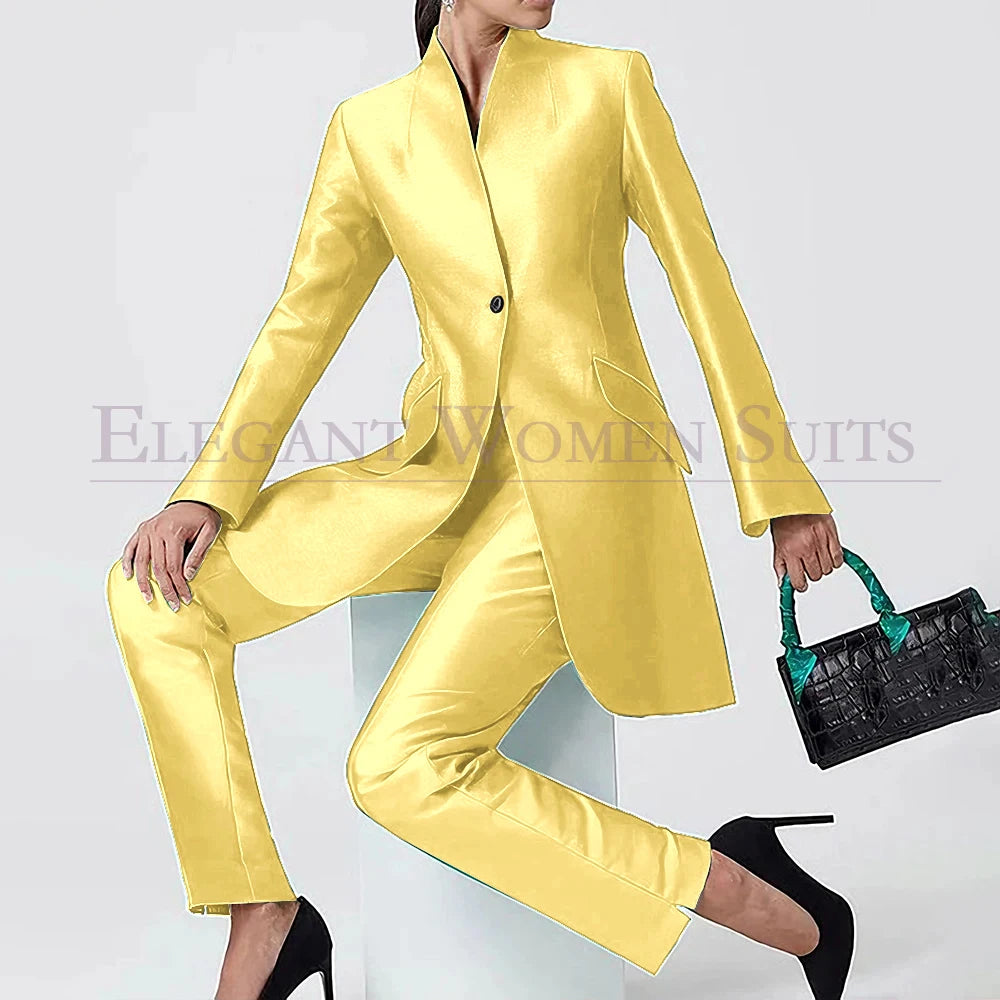 Evening Women's Suits Solid Color One-Button Slim 2 Piece Jacket Pants Full Sets High Quality Party Female Clothing 2026