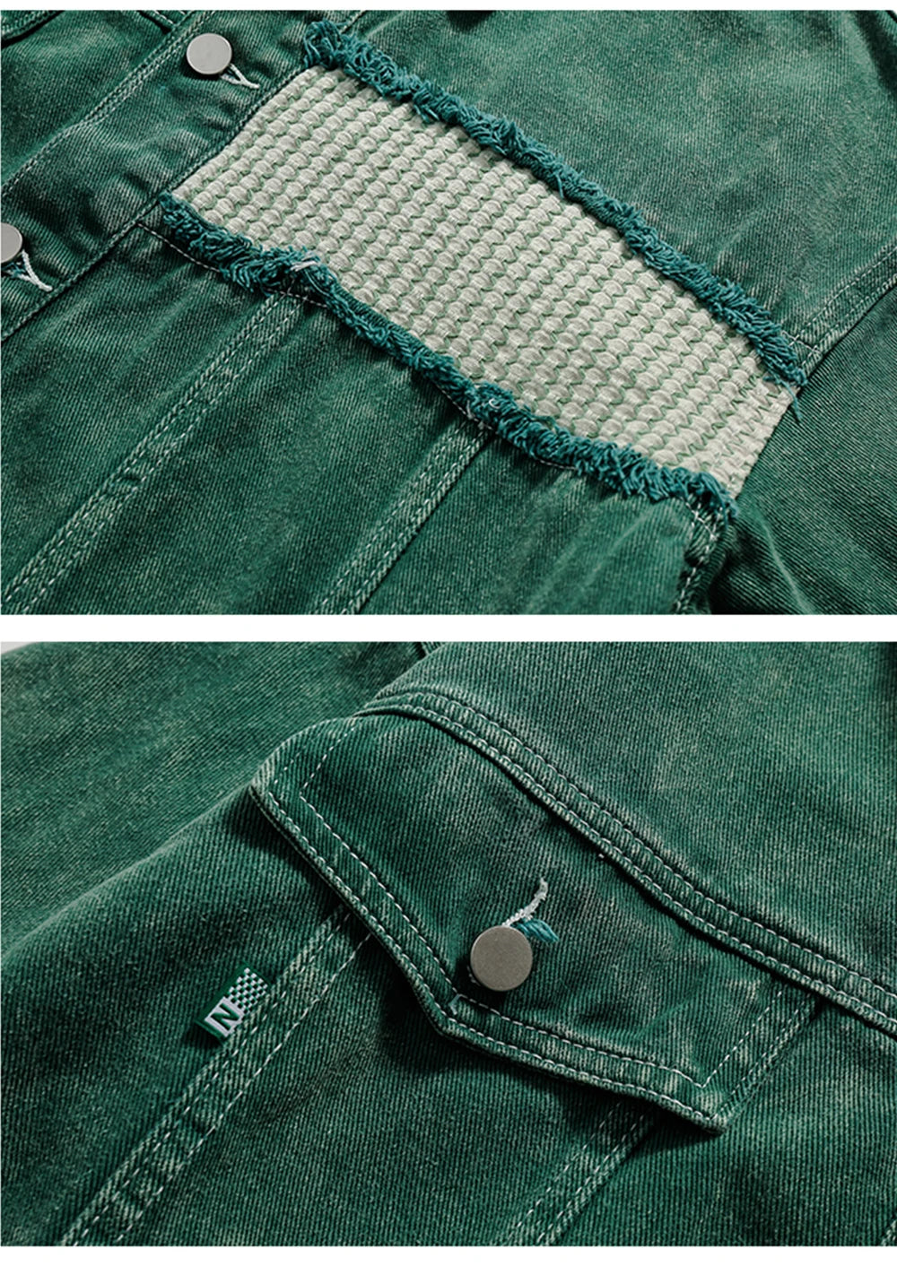 New Arrival Green Patchwork Men Women Unisex Denim Jean Jacket Coat Bomber Shirt Casual Couple Retro Vintage Streetwear Autumn