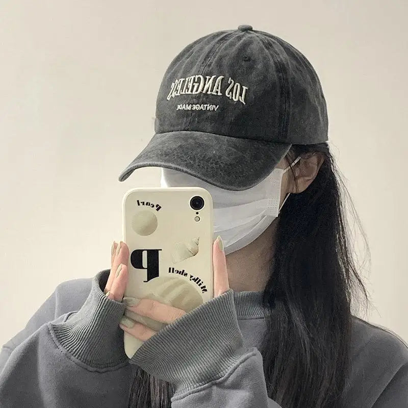 Retro Baseball Cap For Women Summer Washed Denim Letter Sun Hat Wide Brim Fashionable Duckbill Cap