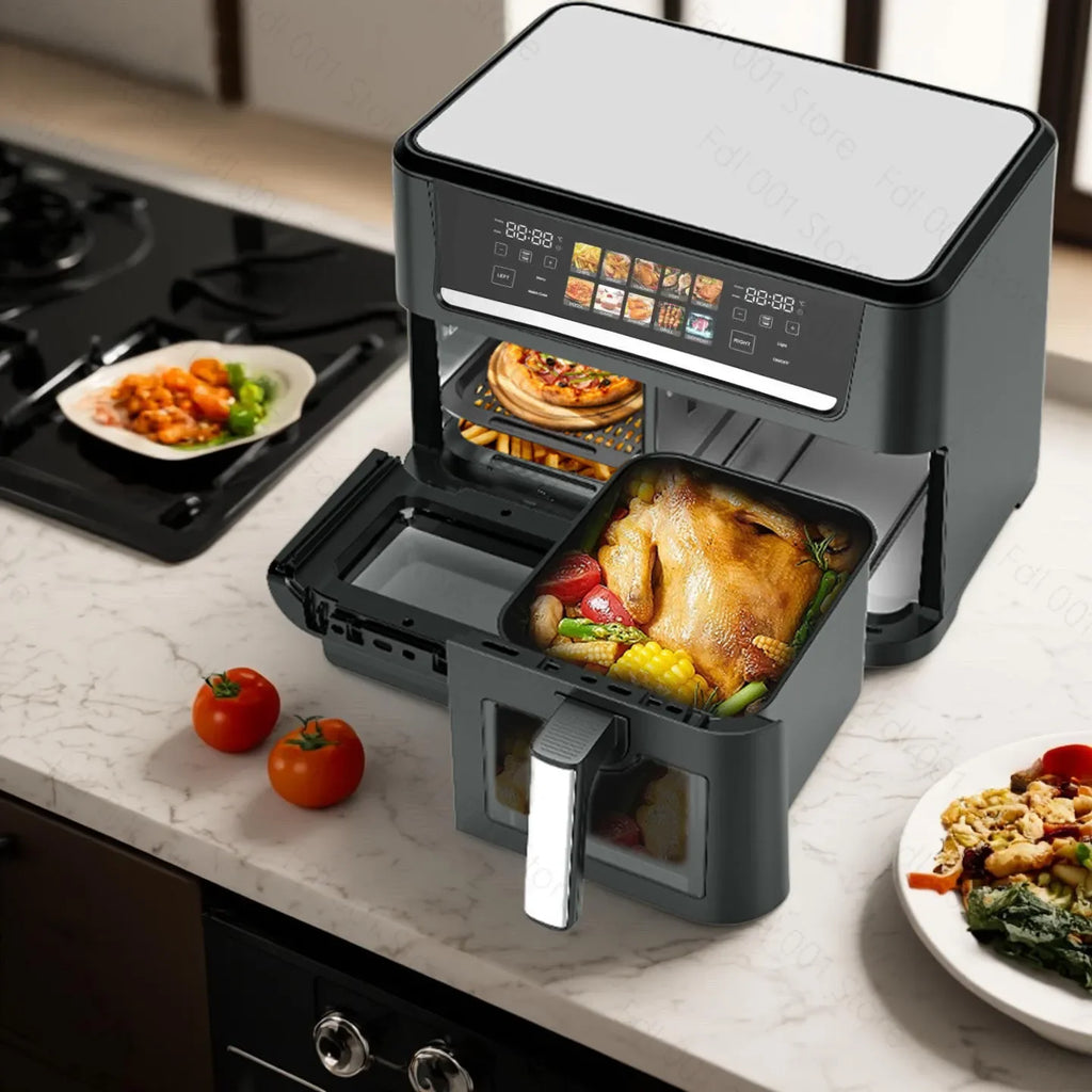 14L Large Capacity Visual Air Fryer Double Chamber Smoke‑free Electric Oven for Household and Commercial Cooking